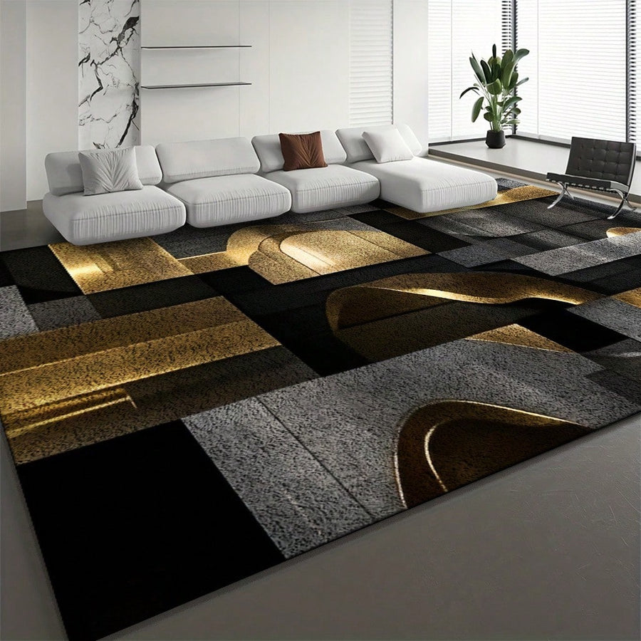 Large Size, Luxurious Soft Rectangular Rug, Modern Minimalist Geometric Metal Pattern Carpet, Black, Gold, And Gray Color Scheme, Soft, Suitable For Living Room, Indoor And Outdoor Spaces, Bedroom, Office, Dining Room, Balcony,